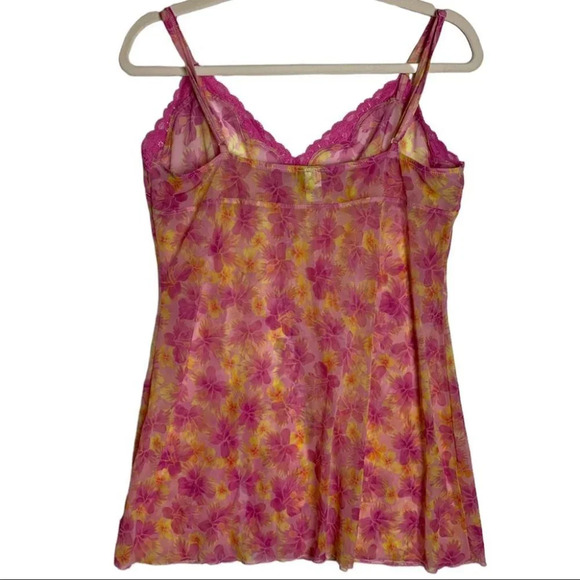 Silk & Satin Y2K Hawaiian Floral  Sheer Slip Dress Size Large Pink Orange Sexy - Picture 2 of 8